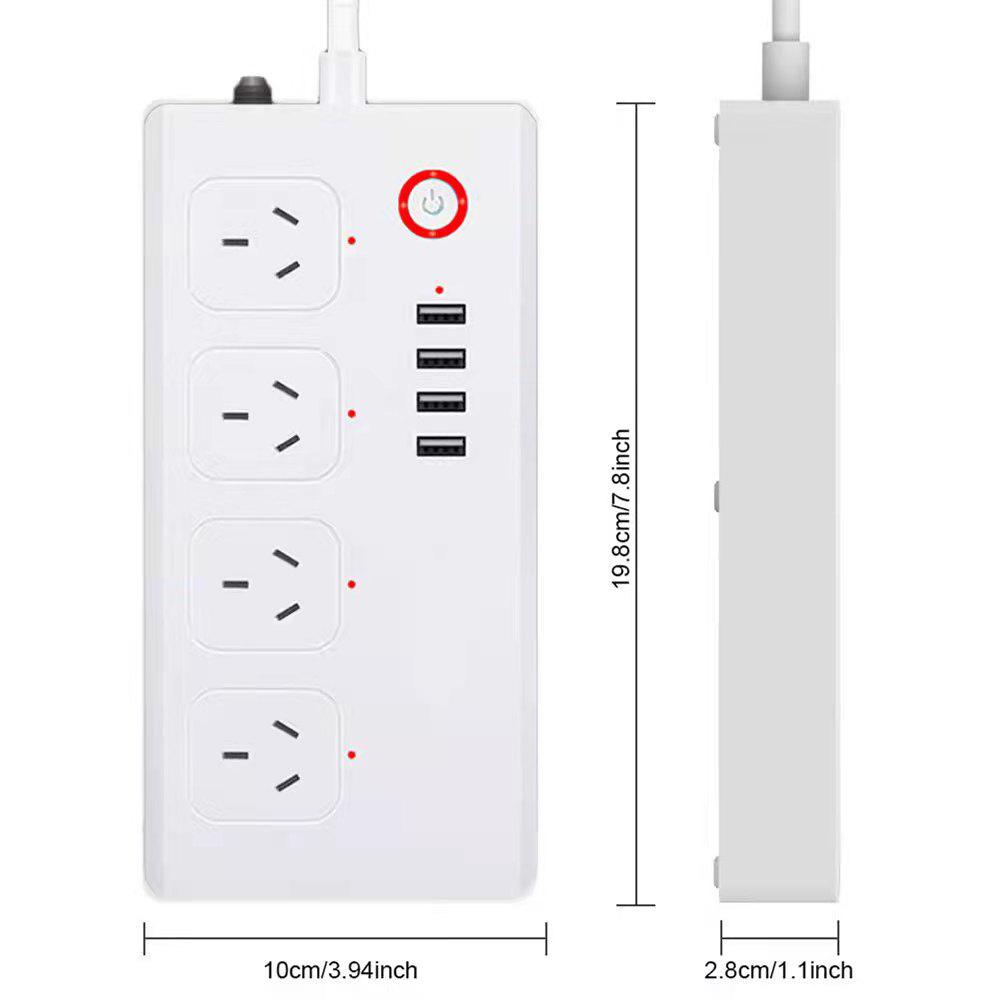 10A Tuya Wifi Smart Power Strip 4 AC Outlets And 4 USB Ports AU Extension Socket with Alexa Google Home