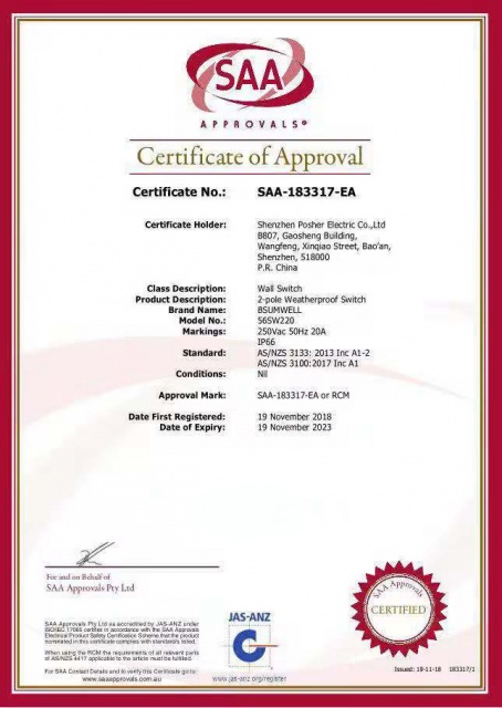 BSUMWELL 56SW332 SAA Certificate 
